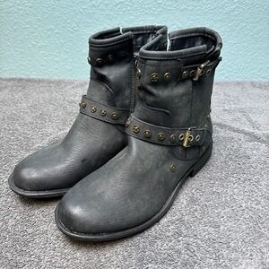 Skechers Mad Dash-Rivets Boots‎ Women's 7.5 Black Flat Ankle Faux Leather Studs